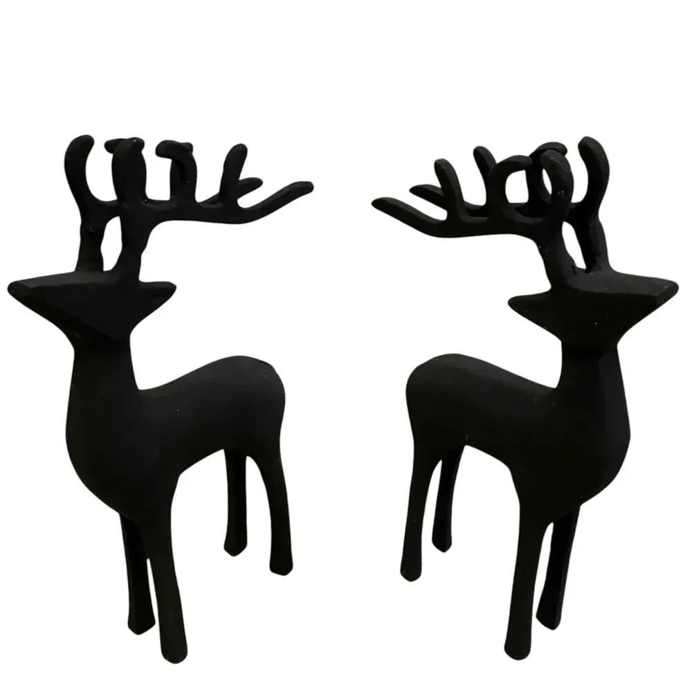 Set of 2 Black Metal Christmas Reindeer 11in Made in India Holiday Decor New